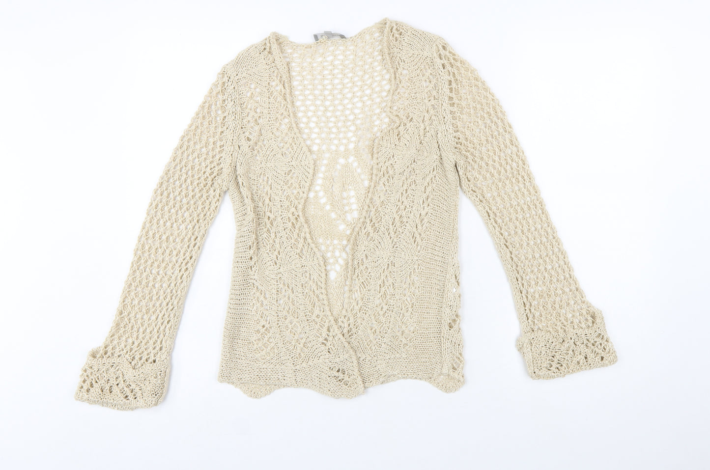 Steilmann Women's Beige Open Knit Long Sleeve Cardigan S