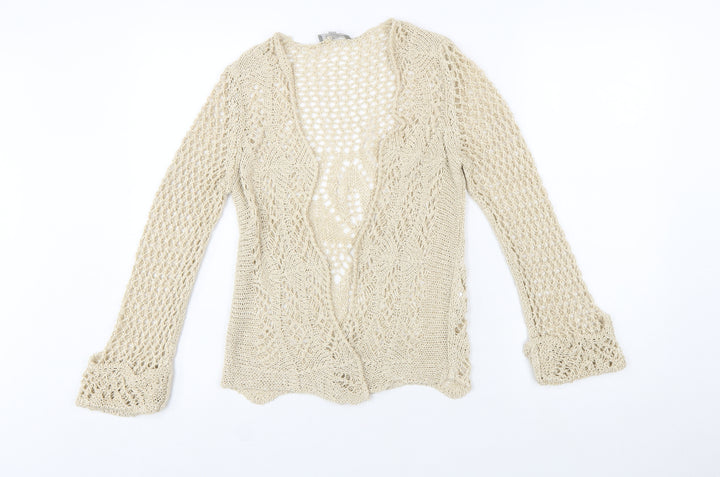 Steilmann Women's Beige Open Knit Long Sleeve Cardigan S