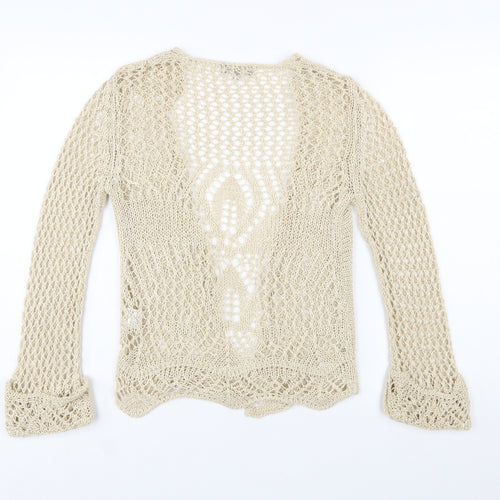 Steilmann Women's Beige Open Knit Long Sleeve Cardigan S
