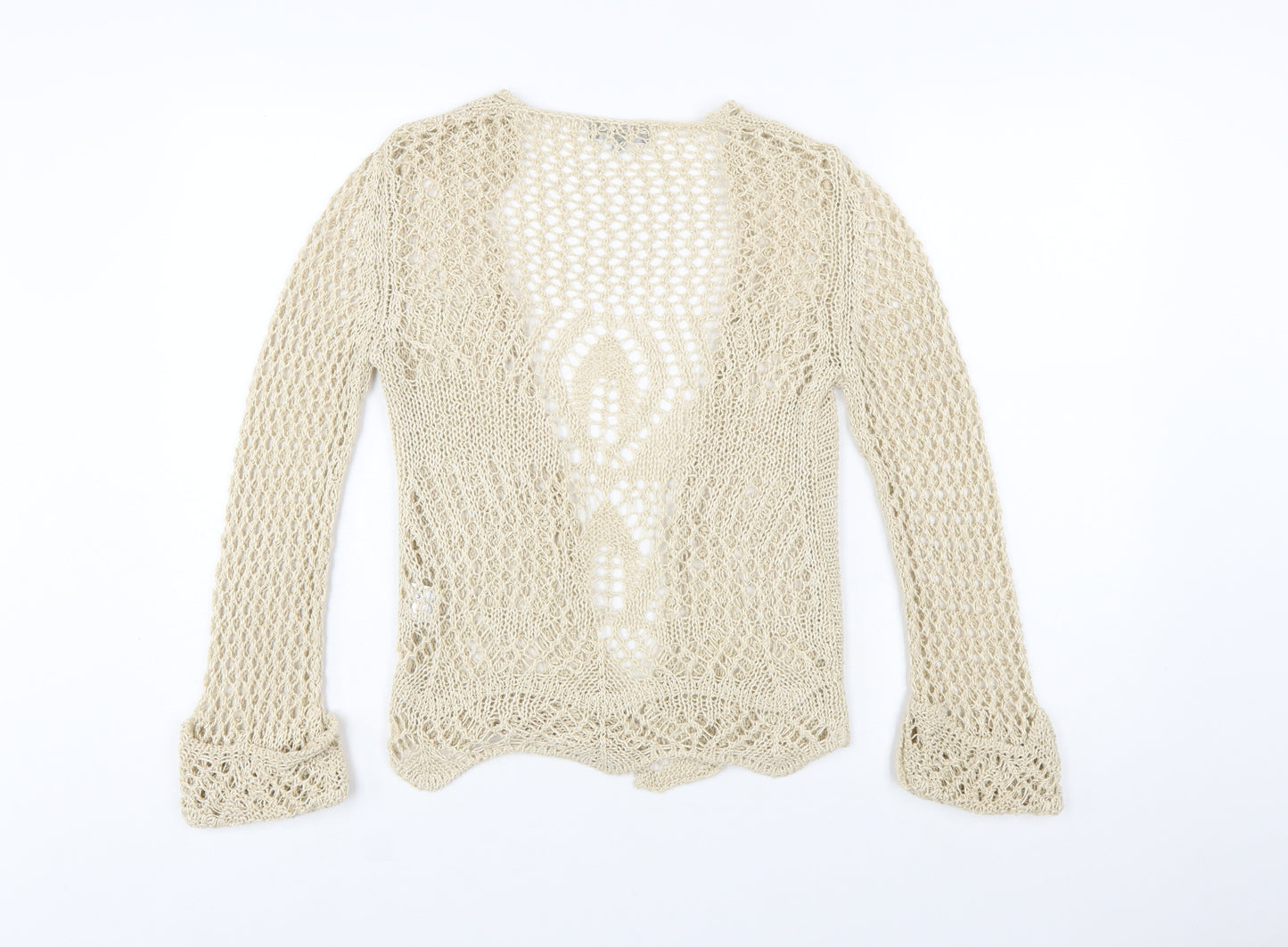 Steilmann Women's Beige Open Knit Long Sleeve Cardigan S