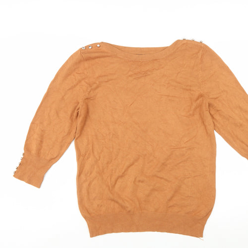 Roman Women Brown Size 14 Boat Neck Button Detail Knit Jumper
