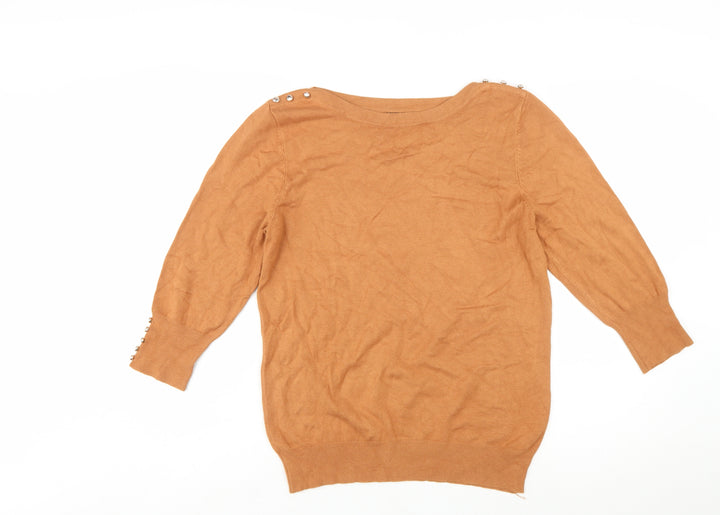 Roman Women Brown Size 14 Boat Neck Button Detail Knit Jumper