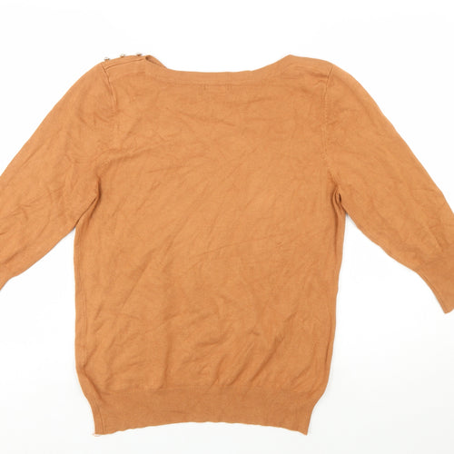 Roman Women Brown Size 14 Boat Neck Button Detail Knit Jumper