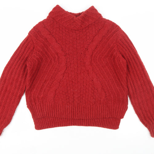 Marks and Spencer Women Red Cable-Knit Roll Neck Jumper Size 10