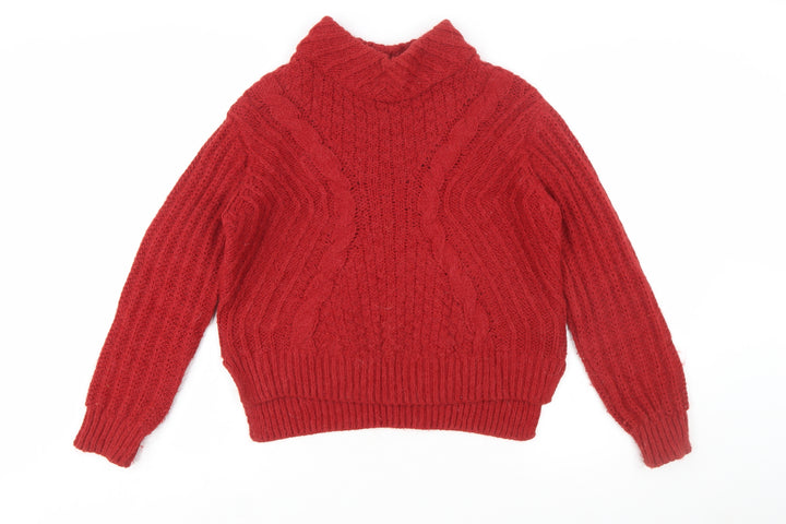 Marks and Spencer Women Red Cable-Knit Roll Neck Jumper Size 10