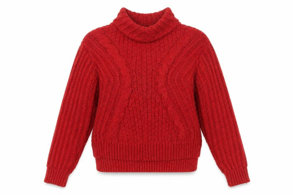 Front view of Marks & Spencer Women Red Cable-Knit Roll Neck Jumper, size 10