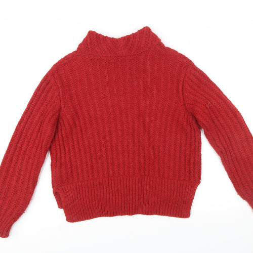 Marks and Spencer Women Red Cable-Knit Roll Neck Jumper Size 10