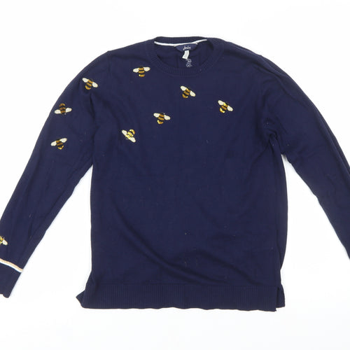 Joules Womens Blue Bee Embroidered Cotton Jumper Size 8