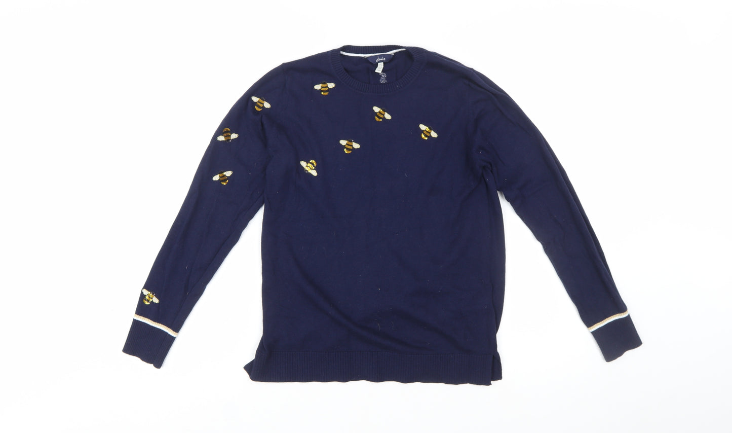 Joules Womens Blue Bee Embroidered Cotton Jumper Size 8