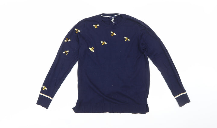 Joules Womens Blue Bee Embroidered Cotton Jumper Size 8