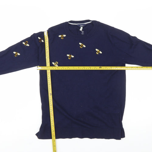 Joules Womens Blue Bee Embroidered Cotton Jumper Size 8