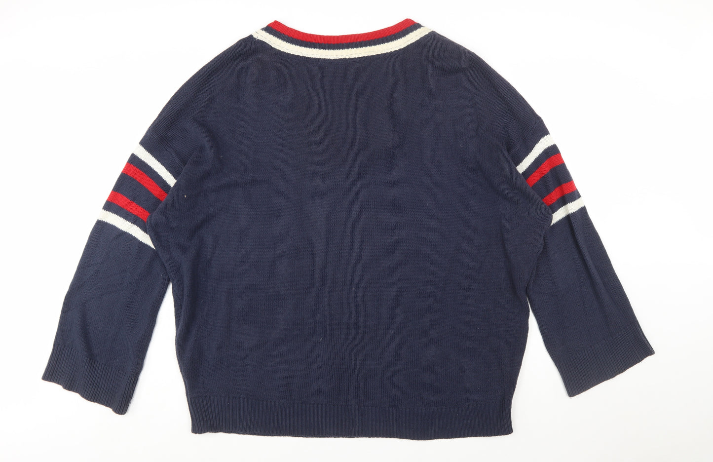 Urban Outfitters Women's Blue V-Neck Striped Pullover Jumper Size M