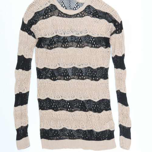 River Island Women’s Beige Black Striped Open-Knit Jumper Size 14