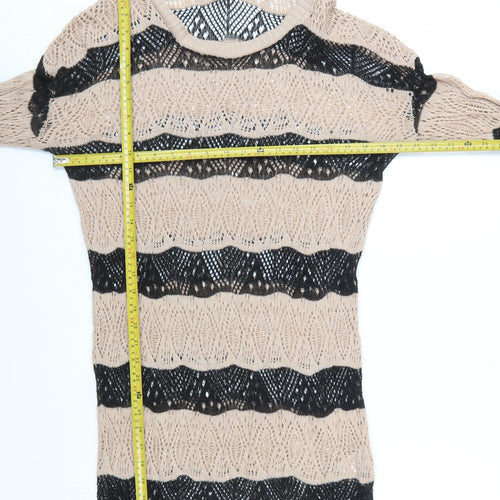 River Island Women’s Beige Black Striped Open-Knit Jumper Size 14