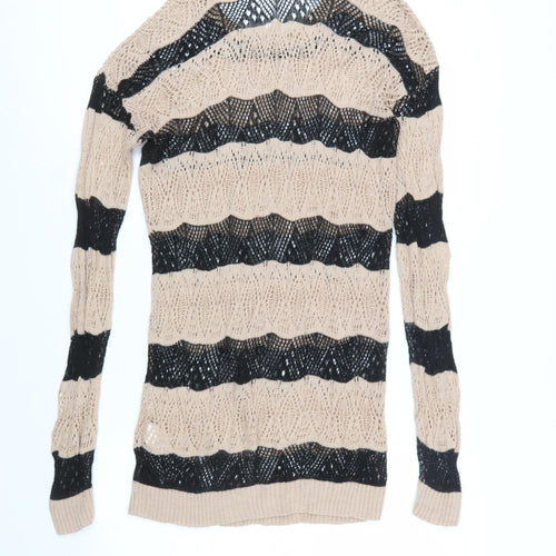 River Island Women’s Beige Black Striped Open-Knit Jumper Size 14