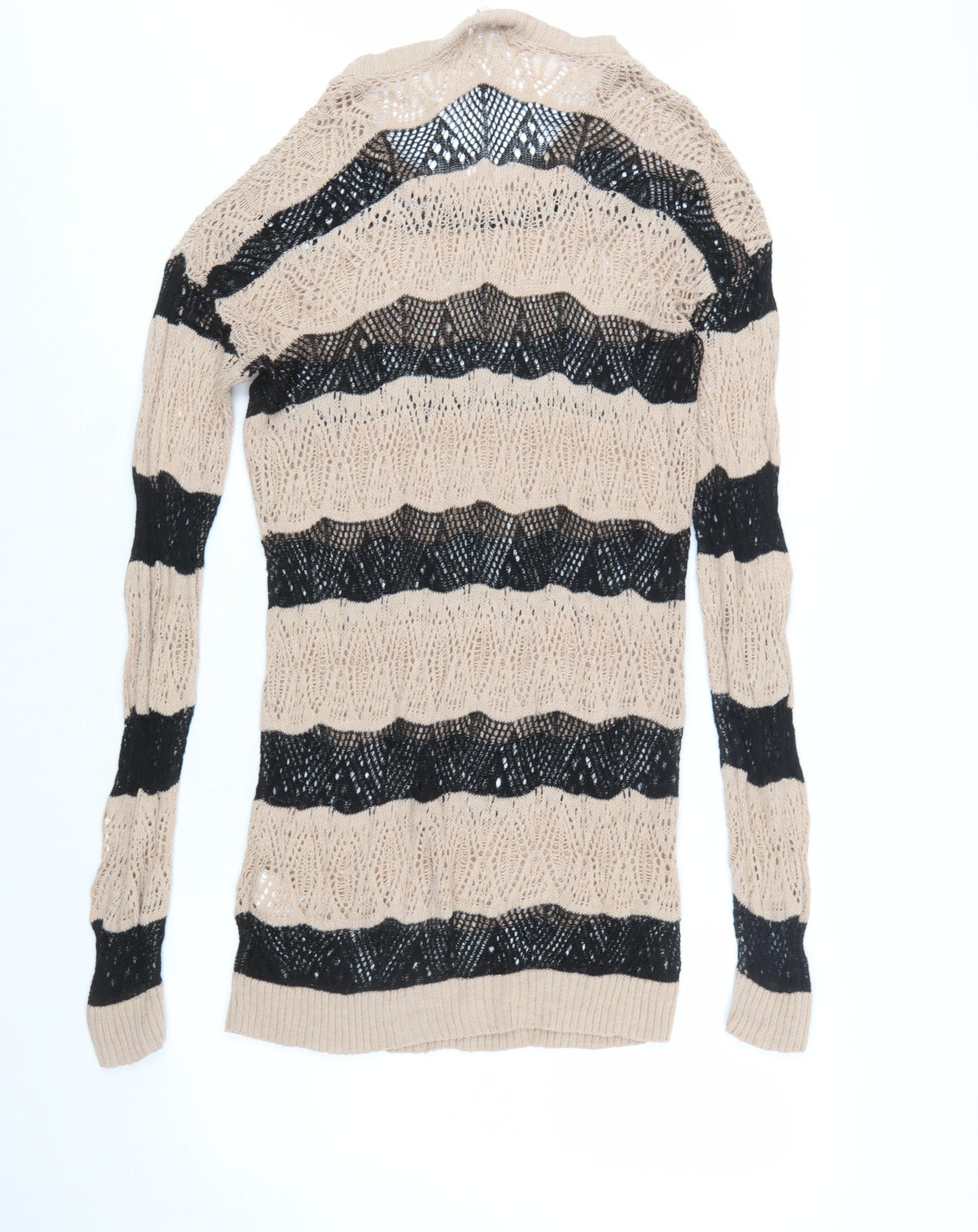 River Island Women’s Beige Black Striped Open-Knit Jumper Size 14