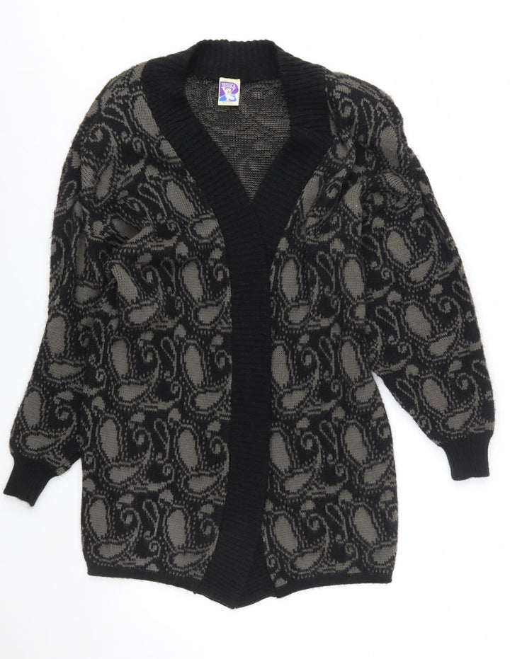 Yessica Women Black Grey Paisley Knit Long Sleeve Cardigan One Size