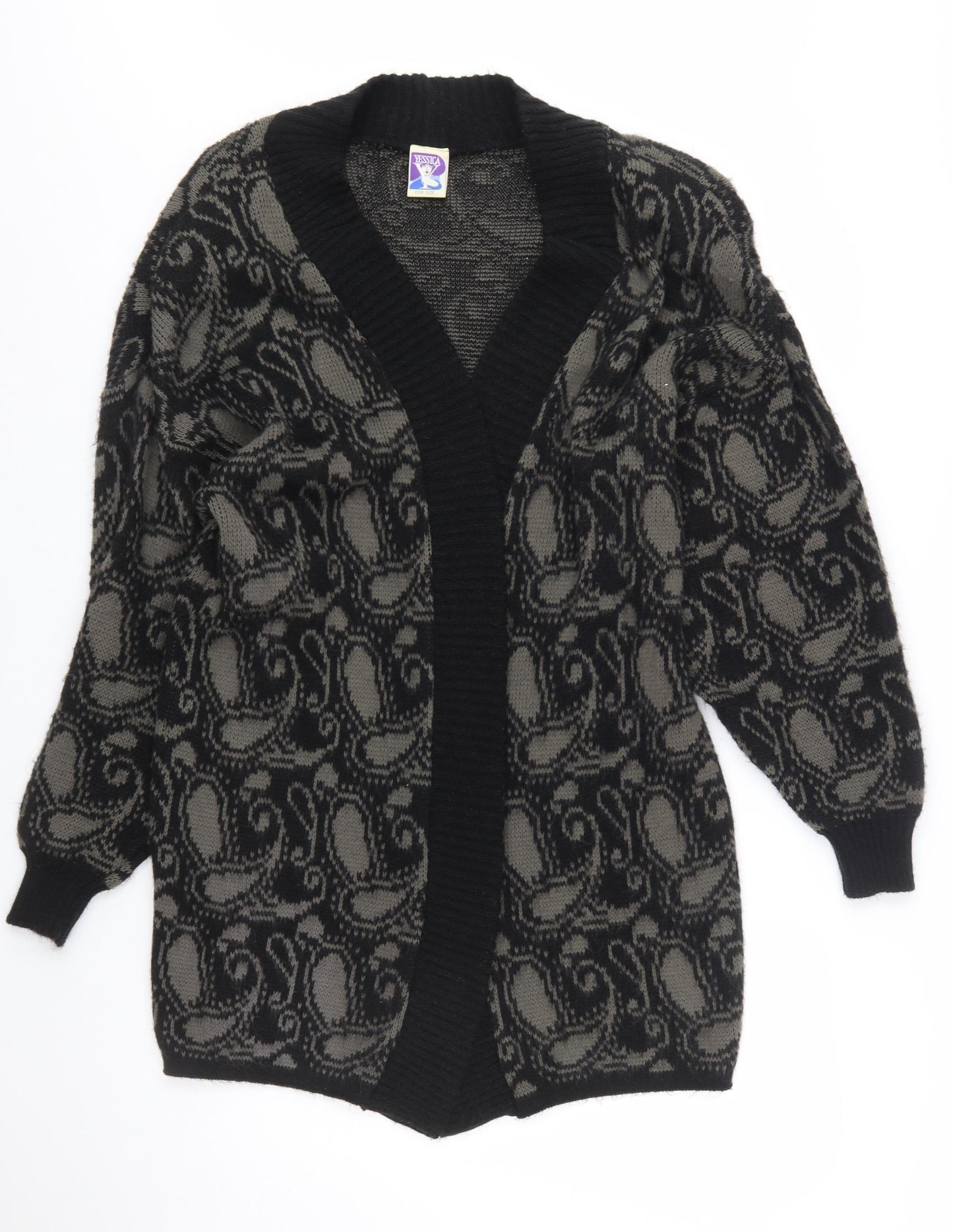 Yessica Women Black Grey Paisley Knit Long Sleeve Cardigan One Size