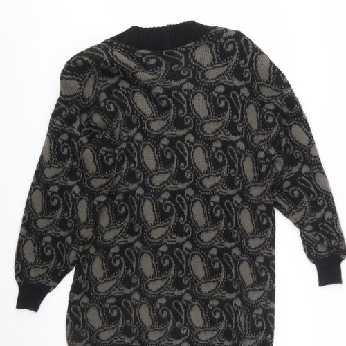 Yessica Women Black Grey Paisley Knit Long Sleeve Cardigan One Size