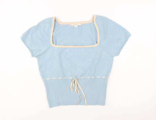 Kimchi Blue Women Blue Square Neck Short Sleeve Pullover Jumper XL