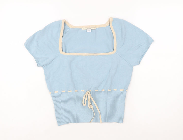 Kimchi Blue Women Blue Square Neck Short Sleeve Pullover Jumper XL