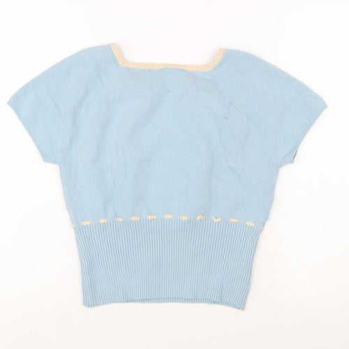 Kimchi Blue Women Blue Square Neck Short Sleeve Pullover Jumper XL