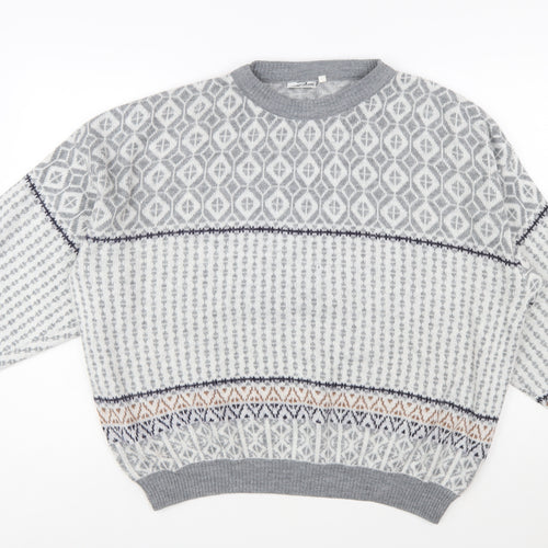 Jargon Womens Grey Fair Isle Acrylic Knit Jumper M