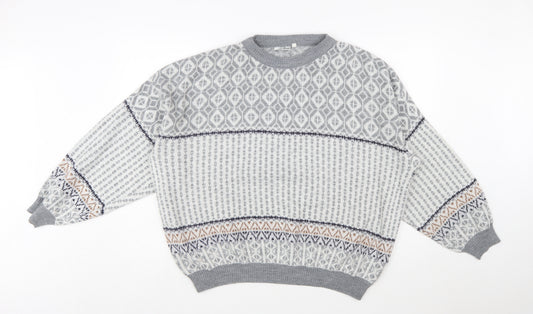 Jargon Womens Grey Fair Isle Acrylic Knit Jumper M