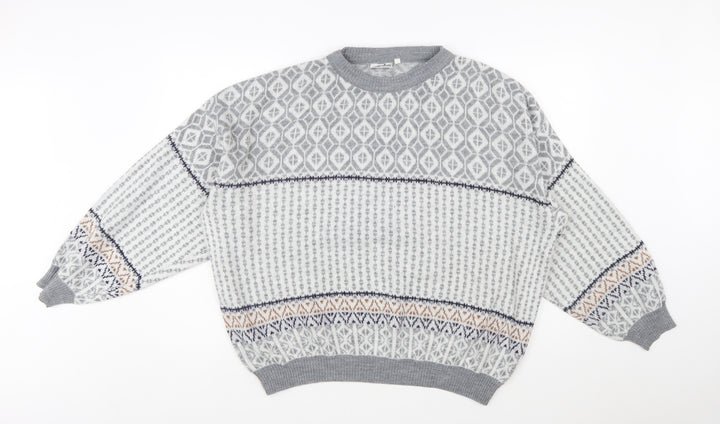 Jargon Womens Grey Fair Isle Acrylic Knit Jumper M