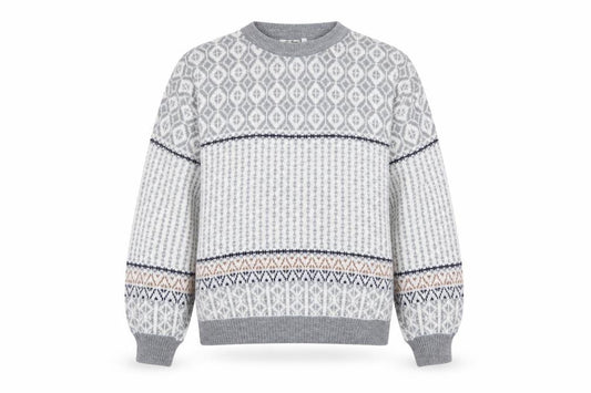 Front view of Jargon women’s grey fair isle acrylic knit jumper m