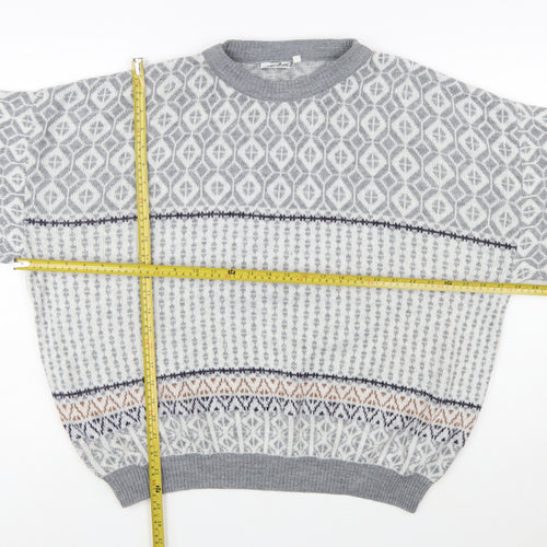 Jargon Womens Grey Fair Isle Acrylic Knit Jumper M