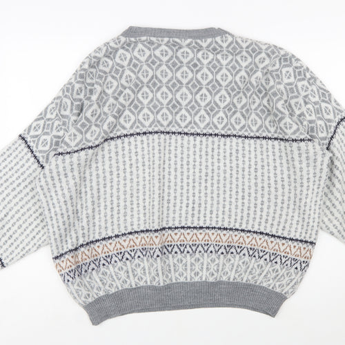 Jargon Womens Grey Fair Isle Acrylic Knit Jumper M