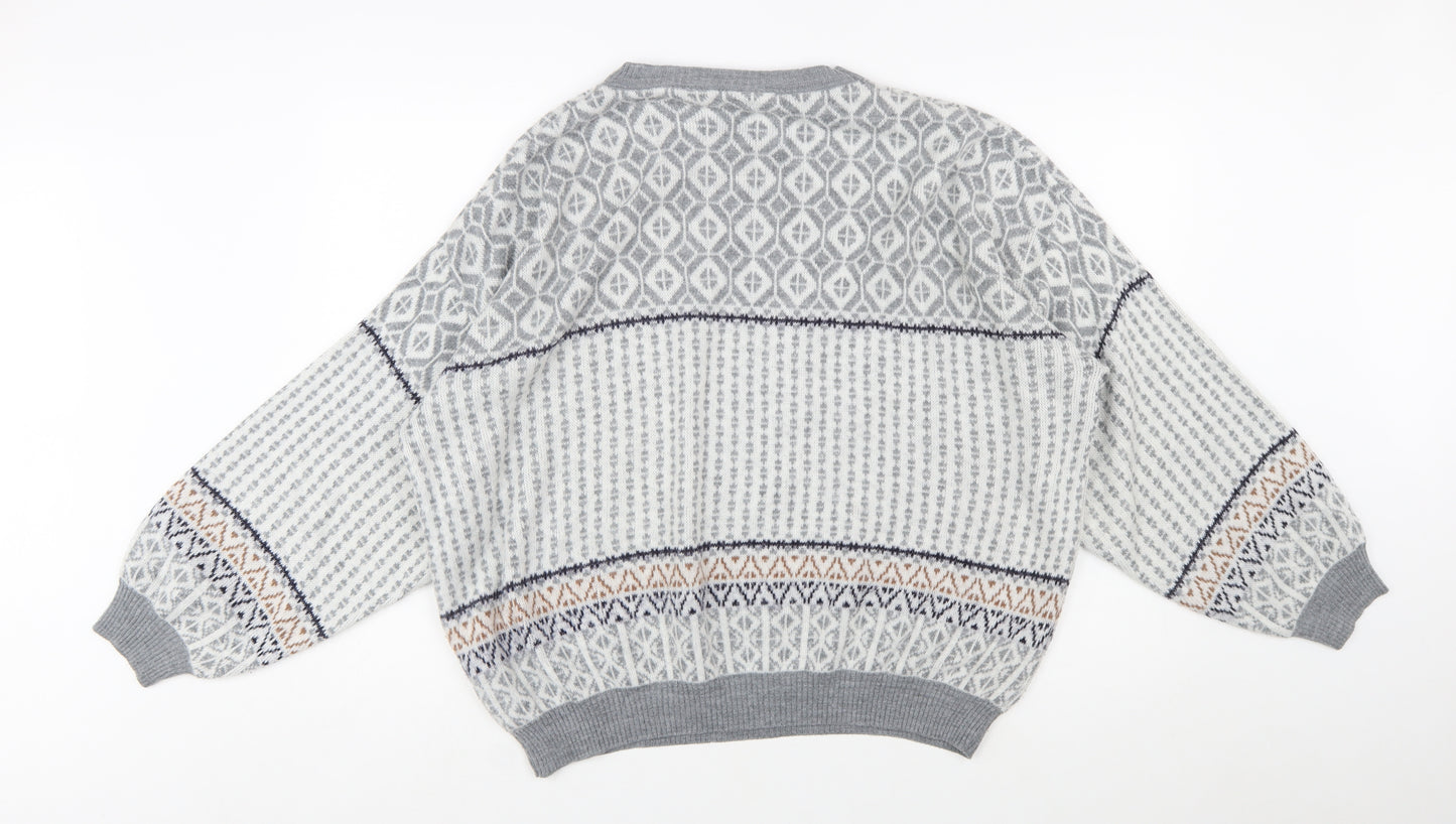 Jargon Womens Grey Fair Isle Acrylic Knit Jumper M