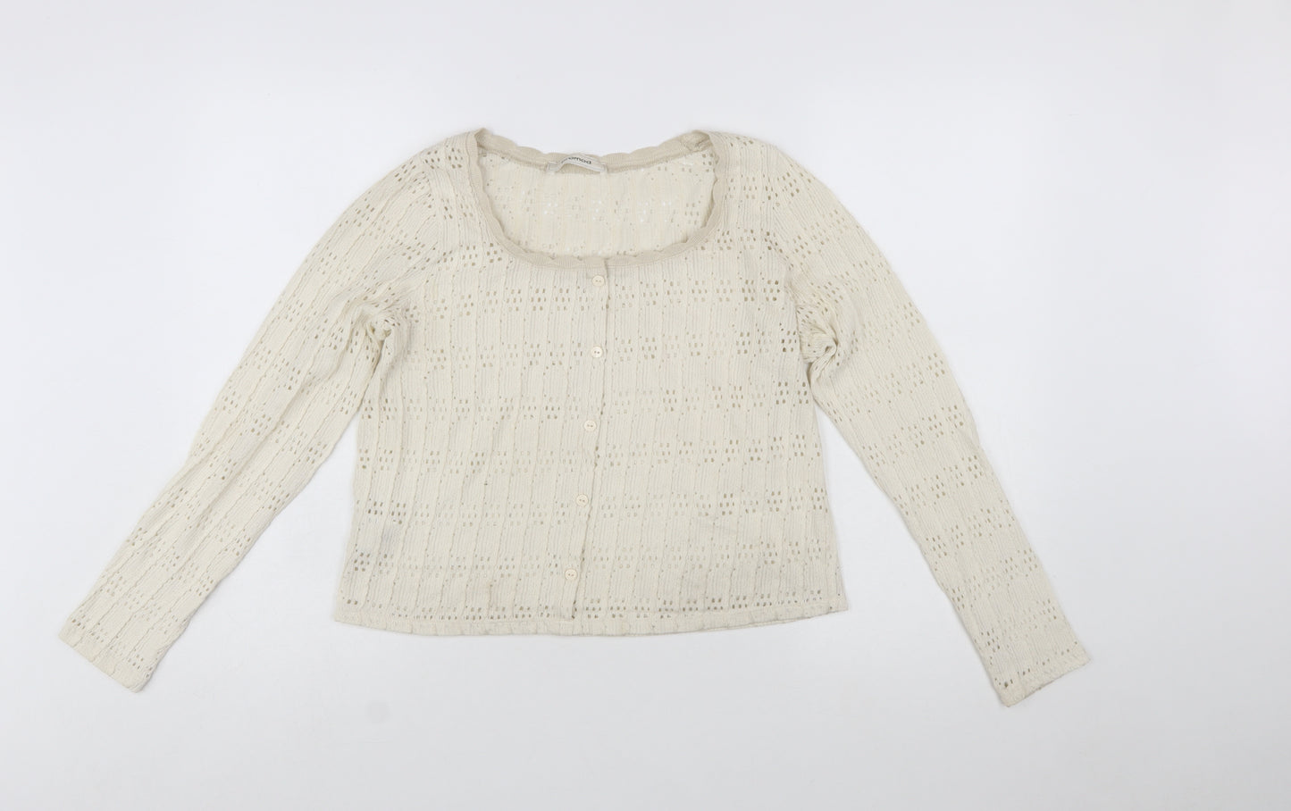 Promod Women Ivory Knit Cardigan L Cotton Blend Open Knit
