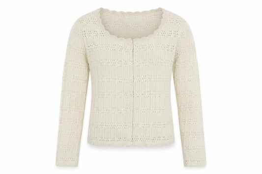 Front view of Promod Women Ivory Knit Cardigan L Cotton Blend Open Knit