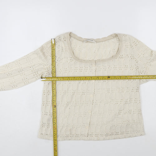 Promod Women Ivory Knit Cardigan L Cotton Blend Open Knit
