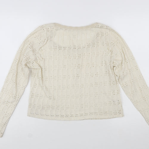 Promod Women Ivory Knit Cardigan L Cotton Blend Open Knit