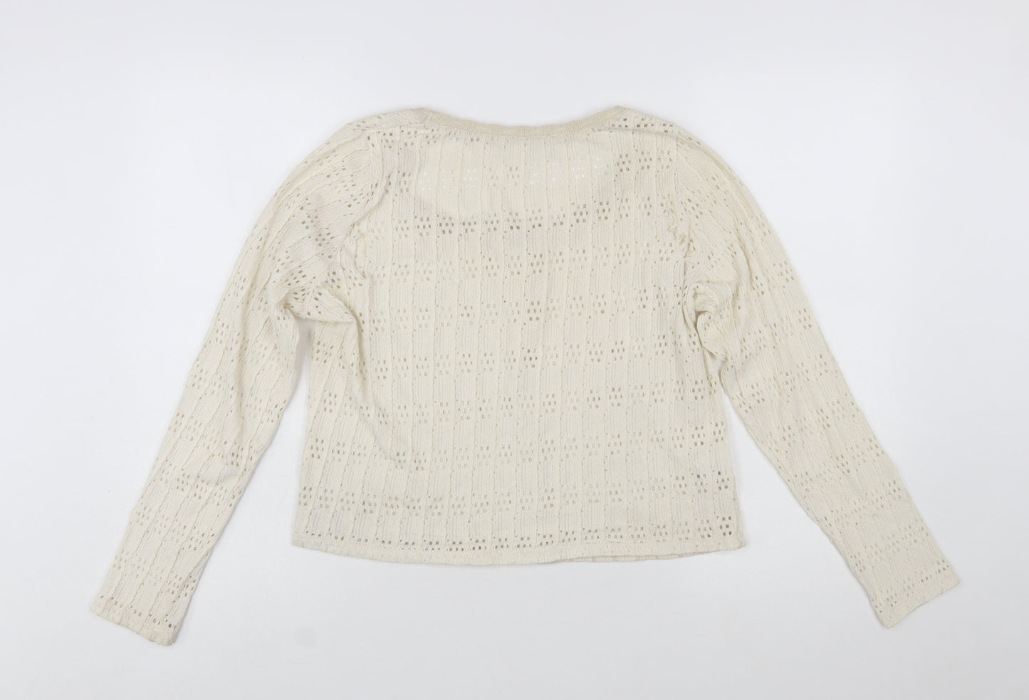 Promod Women Ivory Knit Cardigan L Cotton Blend Open Knit