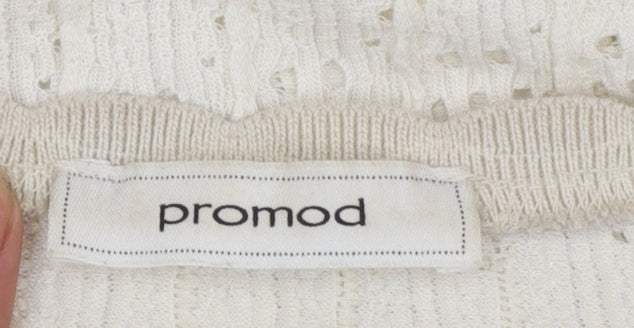 Promod Women Ivory Knit Cardigan L Cotton Blend Open Knit