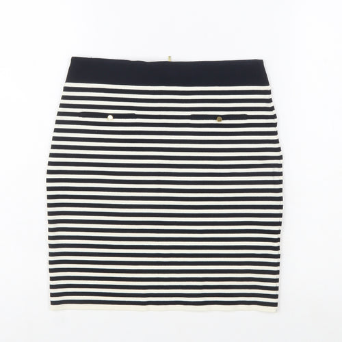 Reiss Women Black Striped Pencil Skirt Size S Stretch Knit