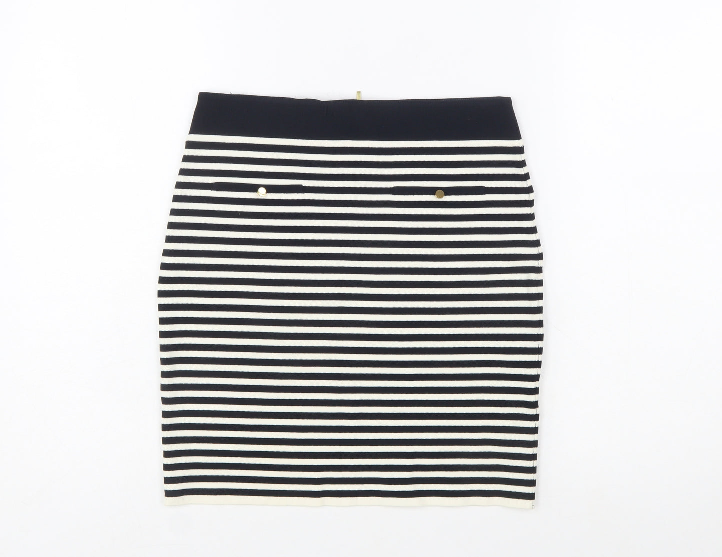 Reiss Women Black Striped Pencil Skirt Size S Stretch Knit