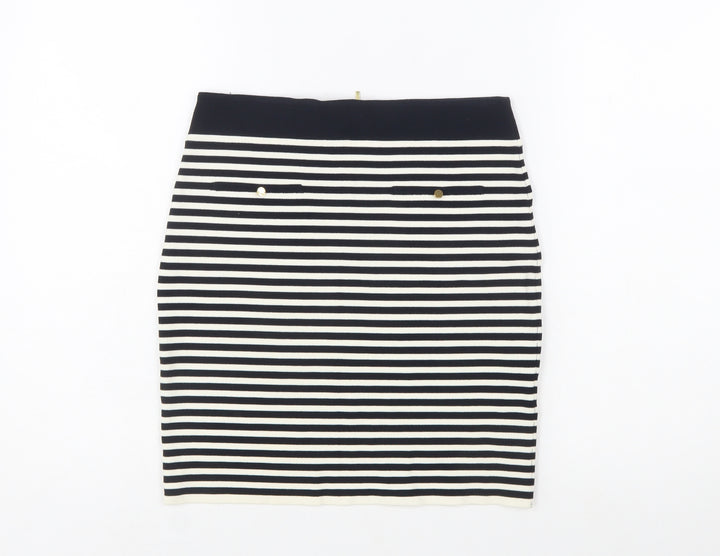 Reiss Women Black Striped Pencil Skirt Size S Stretch Knit