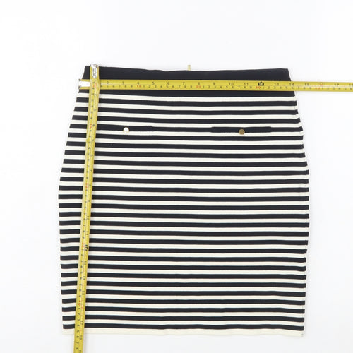 Reiss Women Black Striped Pencil Skirt Size S Stretch Knit