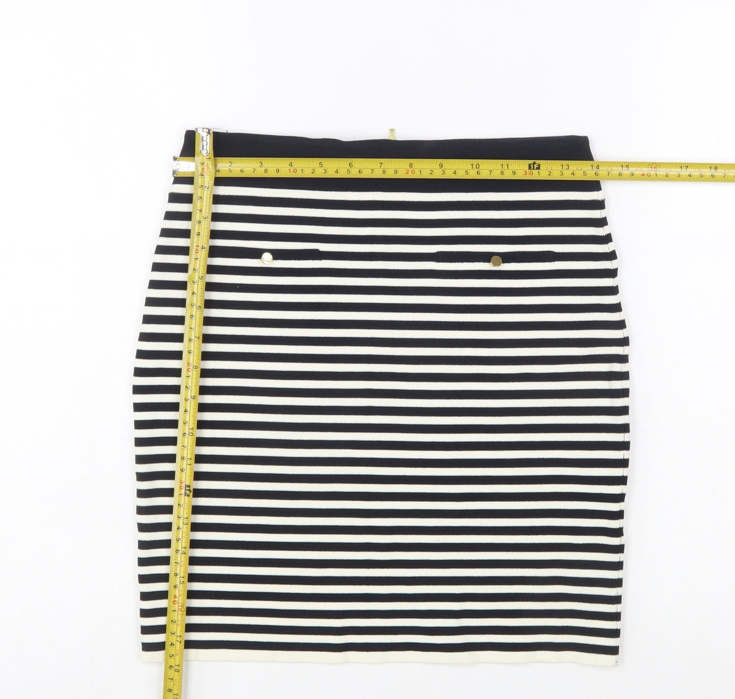 Reiss Women Black Striped Pencil Skirt Size S Stretch Knit