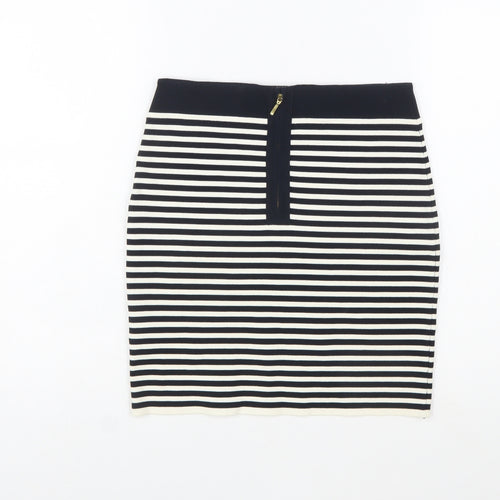 Reiss Women Black Striped Pencil Skirt Size S Stretch Knit