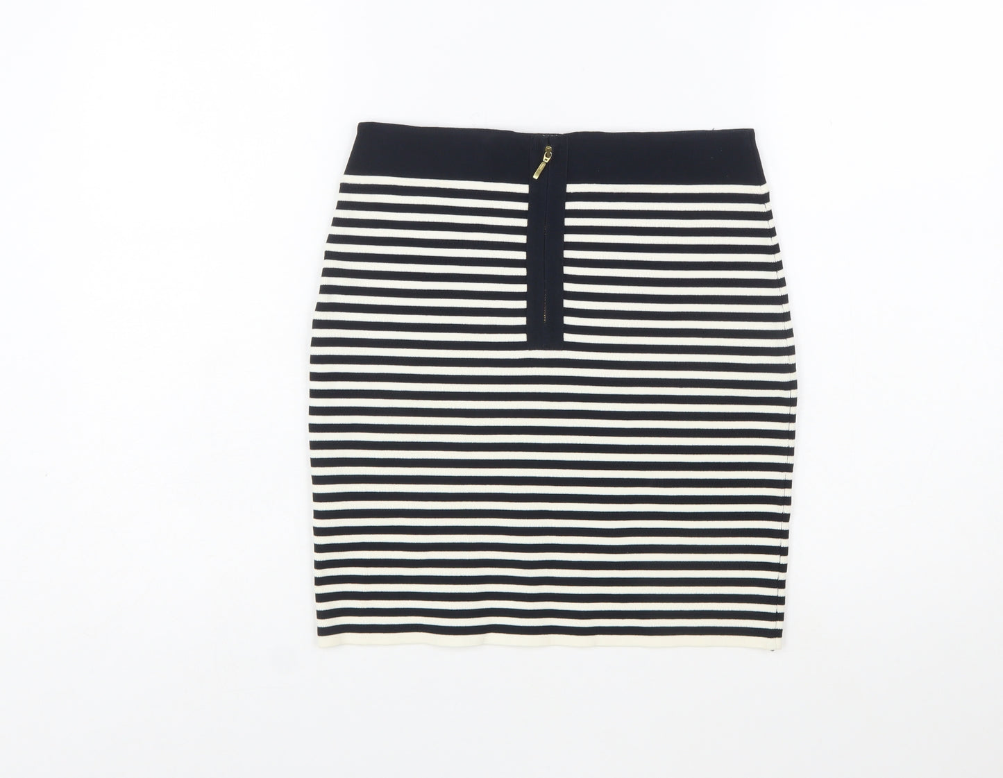 Reiss Women Black Striped Pencil Skirt Size S Stretch Knit