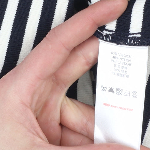 Reiss Women Black Striped Pencil Skirt Size S Stretch Knit