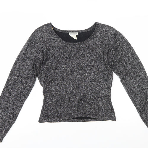 House of Fraser Womens Black Silk Blend Sparkle Long Sleeve Blouse M