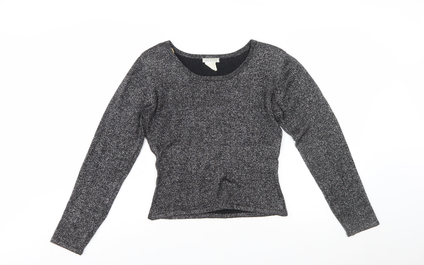 House of Fraser Womens Black Silk Blend Sparkle Long Sleeve Blouse M