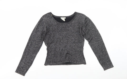 House of Fraser Womens Black Silk Blend Sparkle Long Sleeve Blouse M